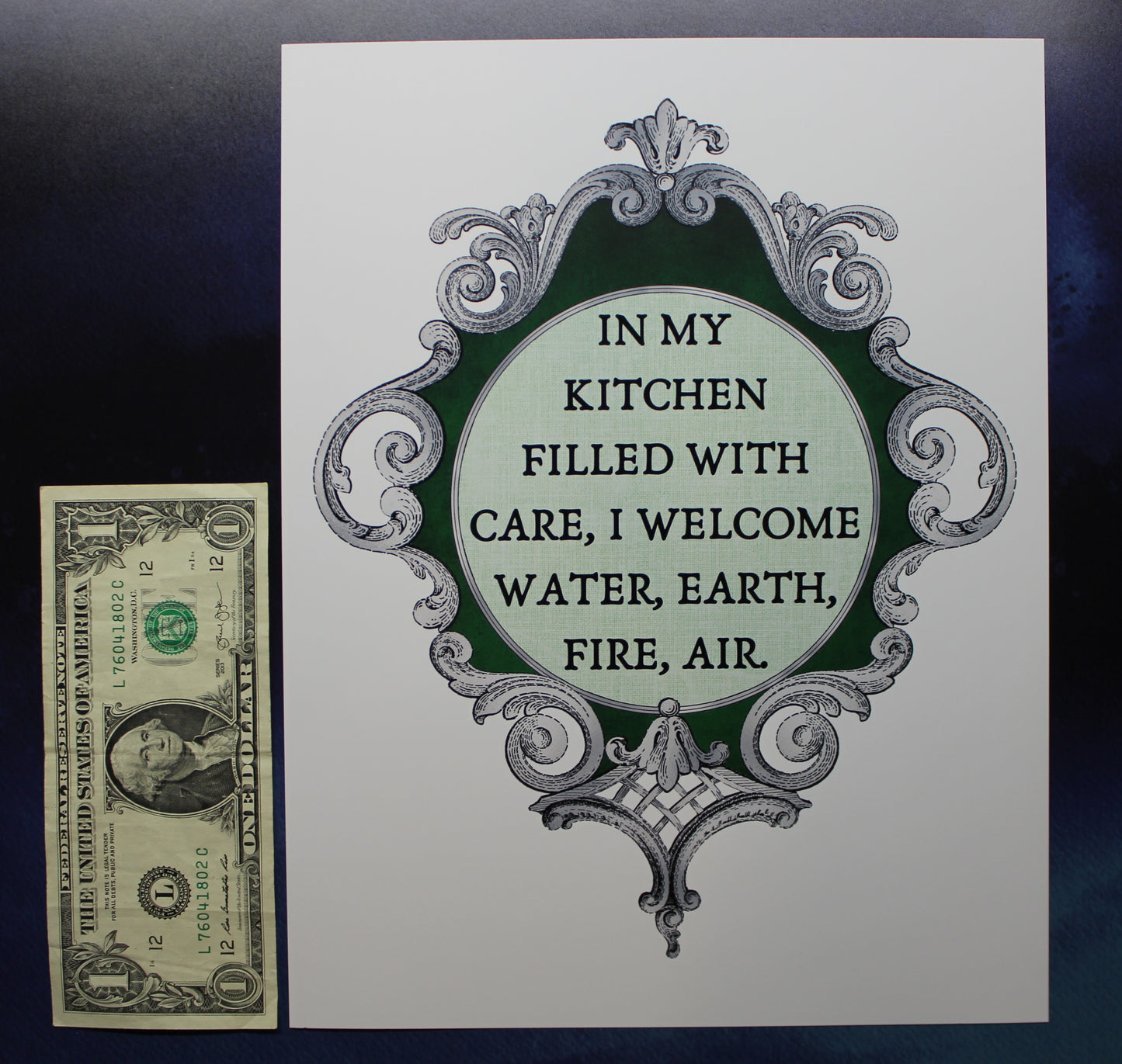 In My Kitchen Filled With Care, I Welcome Water, Earth, Fire, Air Print