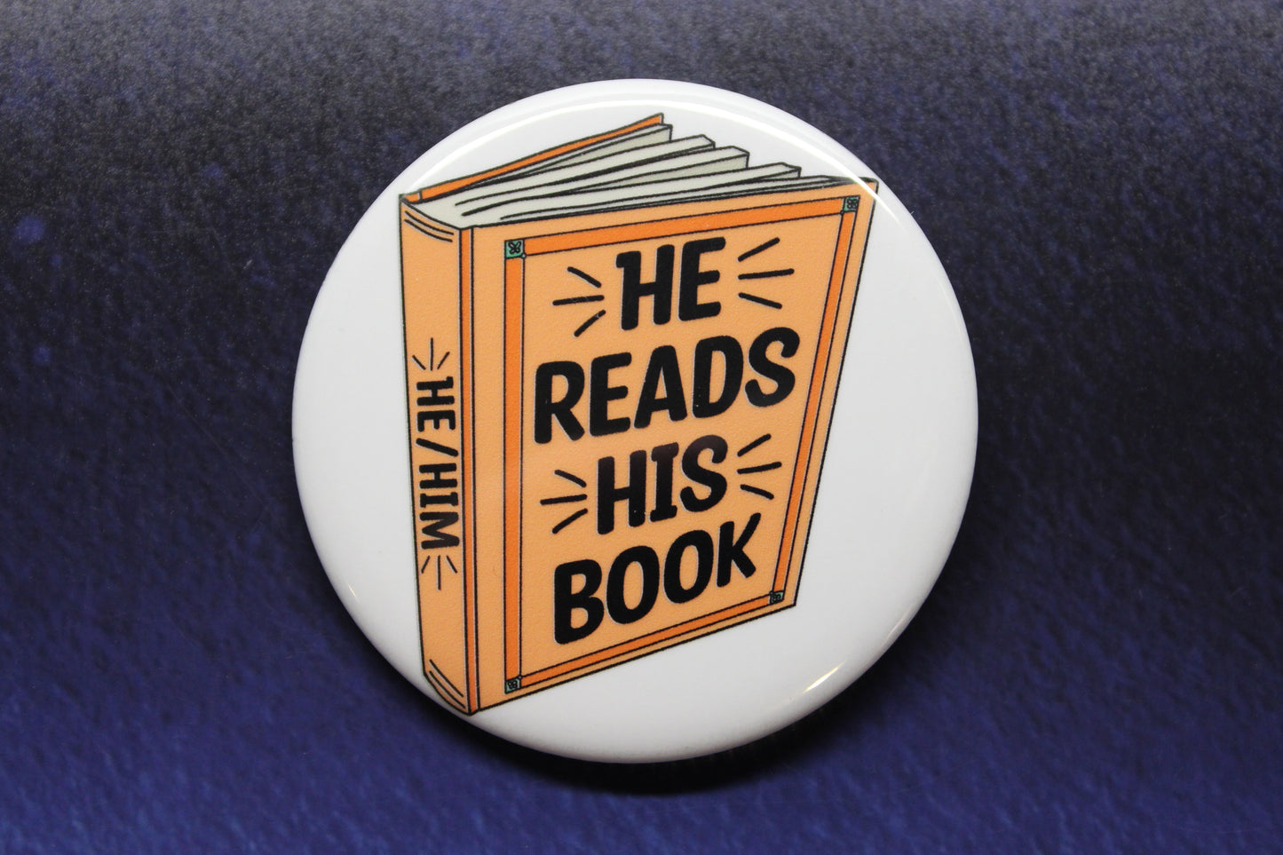 He/Him Pronoun Book Button Magnet or Bottle Opener