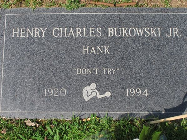 Charles Bukowski's "Don't Try" Gravestone Boxer Rub-On Vinyl Die Cut Decal Bumper Sticker Car Laptop