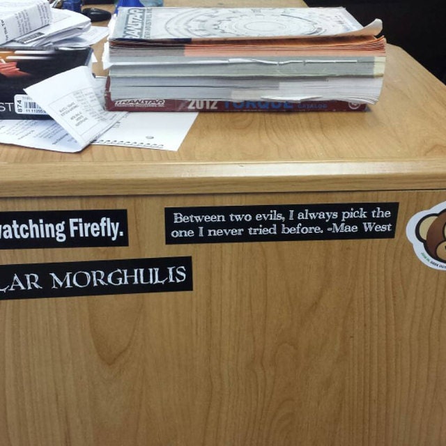 Mae West Between Two Evils Slim Vinyl Bumper Sticker Car Bike Guitar Laptop Helmet