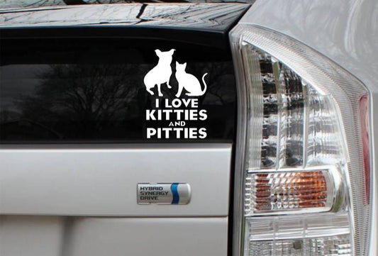 I Love Kitties & Pitties Paw Vinyl Decal