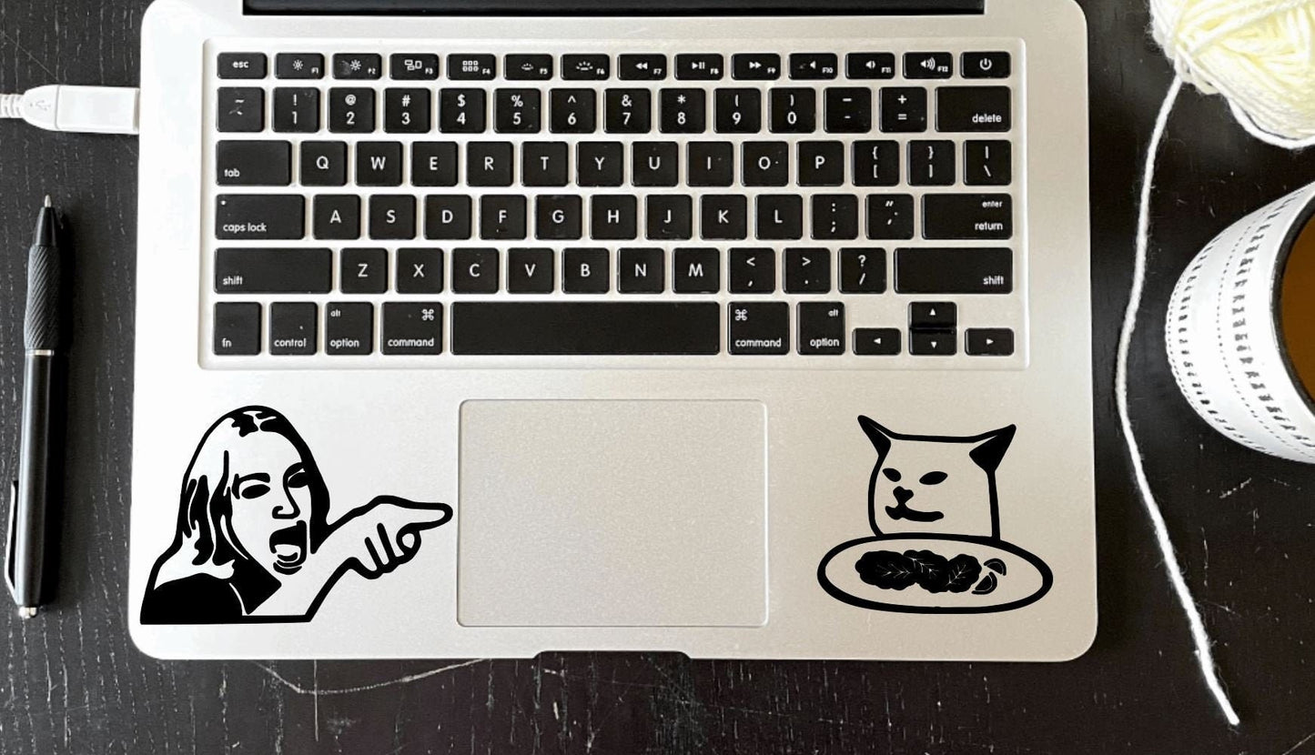 Lady Screaming At A Cat Meme Laptop Sized Vinyl Decal