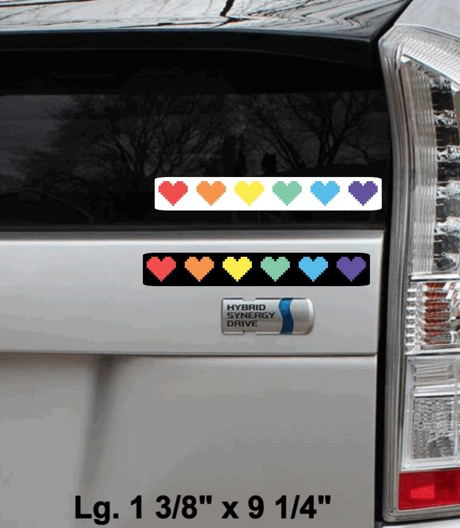 Pixelated 8-bit Hearts Vinyl Rainbow Sticker Laptop Water Bottle